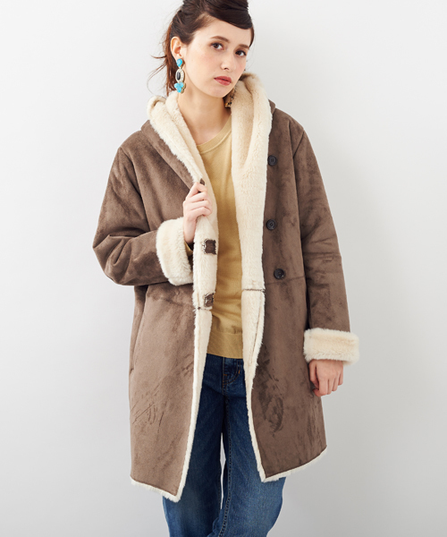 Another Edition（アナザーエディション）の「AE FAKE MOUTON HOOD（ムートンコート・レディース・グレー/ブラウン・MEDIUM/SMALL）」の18枚目の写真