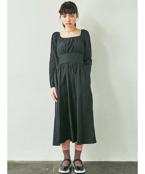 ジェニー タフタ切りワンピース(黒) 襟付きタフタワンピース(ブラック) - seventen