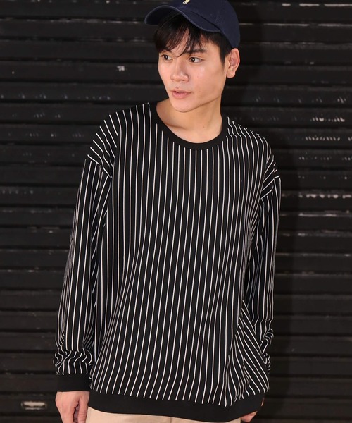 Revertical リバーティカル の ビッグシルエット ストライプ柄 ポンチ素材 トレーナー トップス スウェット Wear