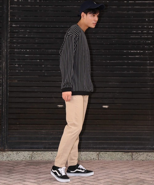 セール トップス ビッグシルエット ストライプ柄 ストライプ柄 ポンチ素材 ポンチ素材 トレーナー トップス スウェット Revertical リバーティカル のファッション
