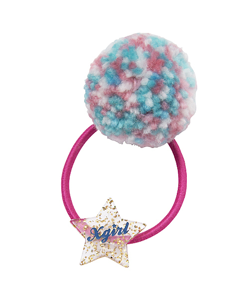X-girl Stages（エックスガールステージス）の「POMPOM HAIR ELASTIC（ヘアゴム・キッズ・ピンク/パープル/イエロー・ONE SIZE）」の3枚目の写真