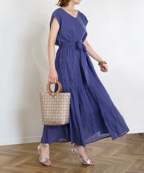 Monocoro toppi(モノコロトッピ)の「夏のコットン ティアードワンピース(ワンピース・レディース・ライトグリーン/チャコール/パープル/ピンク/モカ・M)」の5枚目の写真