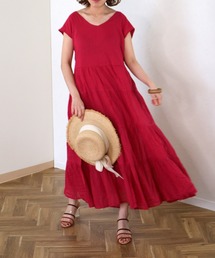 夏のコットン ティアードワンピース