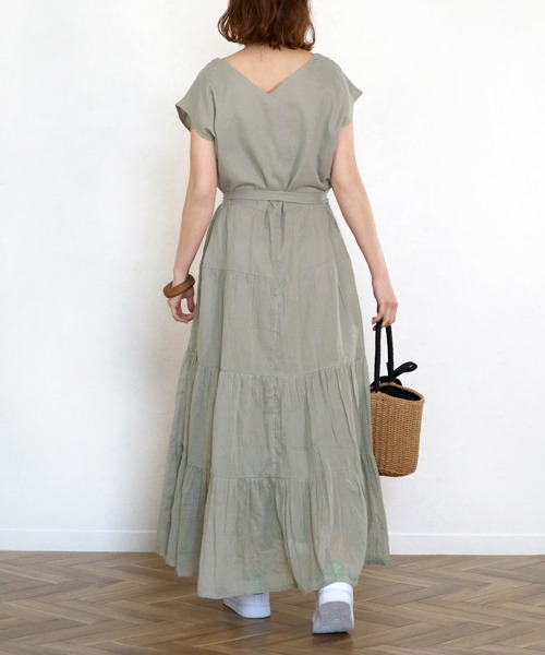 Monocoro toppi(モノコロトッピ)の「夏のコットン ティアードワンピース(ワンピース・レディース・ライトグリーン/チャコール/パープル/ピンク/モカ・M)」の15枚目の写真