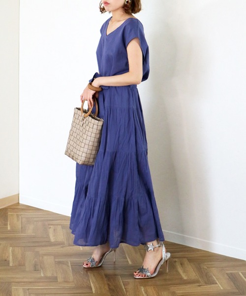 Monocoro toppi(モノコロトッピ)の「夏のコットン ティアードワンピース(ワンピース・レディース・ライトグリーン/チャコール/パープル/ピンク/モカ・M)」の11枚目の写真