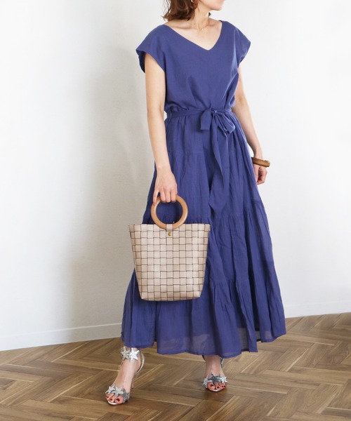 Monocoro toppi(モノコロトッピ)の「夏のコットン ティアードワンピース(ワンピース・レディース・ライトグリーン/チャコール/パープル/ピンク/モカ・M)」の13枚目の写真