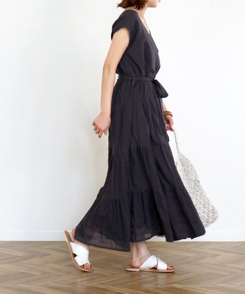 Monocoro toppi(モノコロトッピ)の「夏のコットン ティアードワンピース(ワンピース・レディース・ライトグリーン/チャコール/パープル/ピンク/モカ・M)」の8枚目の写真