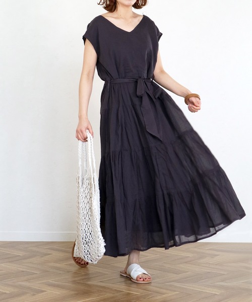 Monocoro toppi(モノコロトッピ)の「夏のコットン ティアードワンピース(ワンピース・レディース・ライトグリーン/チャコール/パープル/ピンク/モカ・M)」の9枚目の写真