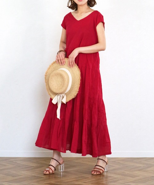 Monocoro toppi(モノコロトッピ)の「夏のコットン ティアードワンピース(ワンピース・レディース・ライトグリーン/チャコール/パープル/ピンク/モカ・M)」の6枚目の写真