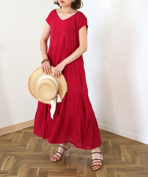 Monocoro toppi(モノコロトッピ)の「夏のコットン ティアードワンピース(ワンピース・レディース・ライトグリーン/チャコール/パープル/ピンク/モカ・M)」の7枚目の写真