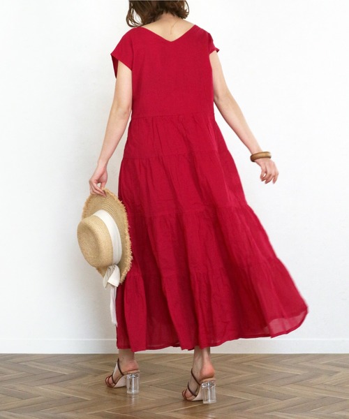 Monocoro toppi(モノコロトッピ)の「夏のコットン ティアードワンピース(ワンピース・レディース・ライトグリーン/チャコール/パープル/ピンク/モカ・M)」の22枚目の写真