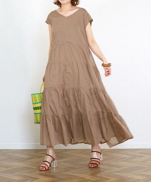 Monocoro toppi(モノコロトッピ)の「夏のコットン ティアードワンピース(ワンピース・レディース・ライトグリーン/チャコール/パープル/ピンク/モカ・M)」の19枚目の写真