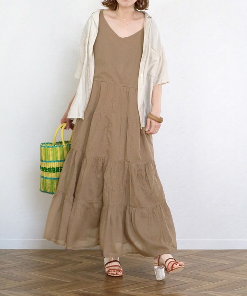 Monocoro toppi(モノコロトッピ)の「夏のコットン ティアードワンピース(ワンピース・レディース・ライトグリーン/チャコール/パープル/ピンク/モカ・M)」の20枚目の写真