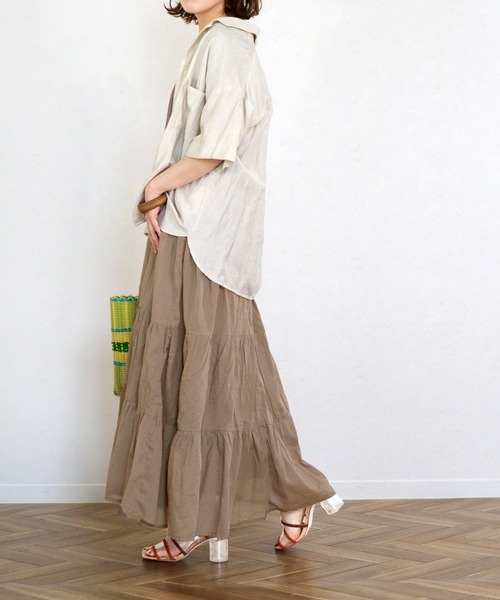 Monocoro toppi(モノコロトッピ)の「夏のコットン ティアードワンピース(ワンピース・レディース・ライトグリーン/チャコール/パープル/ピンク/モカ・M)」の21枚目の写真