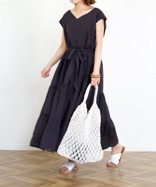 Monocoro toppi(モノコロトッピ)の「夏のコットン ティアードワンピース(ワンピース・レディース・ライトグリーン/チャコール/パープル/ピンク/モカ・M)」の18枚目の写真