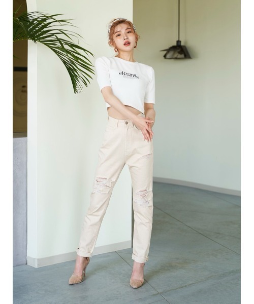 Darich（ダーリッチ）の「ダメージテーパードパンツ（その他パンツ・レディース・オリーブ/ピンク/アイボリー・S/M）」の3枚目の写真