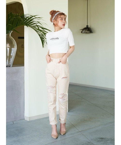 Darich（ダーリッチ）の「ダメージテーパードパンツ（その他パンツ・レディース・オリーブ/ピンク/アイボリー・S/M）」の5枚目の写真