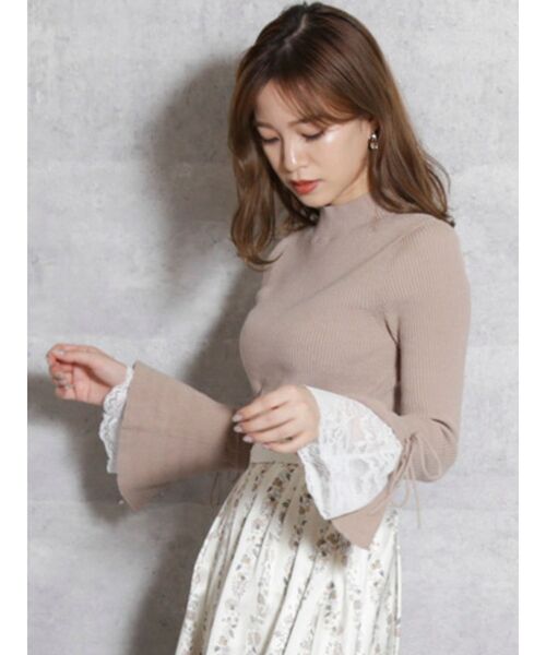 dazzlin(ダズリン)の「ヘムレースフレアニットトップス(ニット/セーター・レディース・ブラウン/オフホワイト/その他1/ブラック/ピンク/ベージュ・FREE)」の5枚目の写真