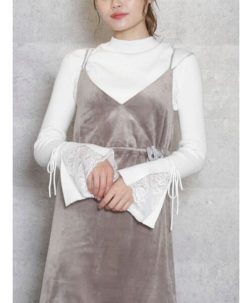 dazzlin(ダズリン)の「ヘムレースフレアニットトップス(ニット/セーター・レディース・ブラウン/オフホワイト/その他1/ブラック/ピンク/ベージュ・FREE)」の2枚目の写真