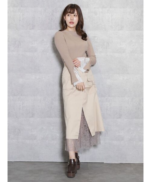 dazzlin(ダズリン)の「ヘムレースフレアニットトップス(ニット/セーター・レディース・ブラウン/オフホワイト/その他1/ブラック/ピンク/ベージュ・FREE)」の12枚目の写真