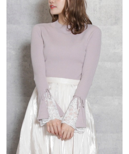 dazzlin(ダズリン)の「ヘムレースフレアニットトップス(ニット/セーター・レディース・ブラウン/オフホワイト/その他1/ブラック/ピンク/ベージュ・FREE)」の6枚目の写真