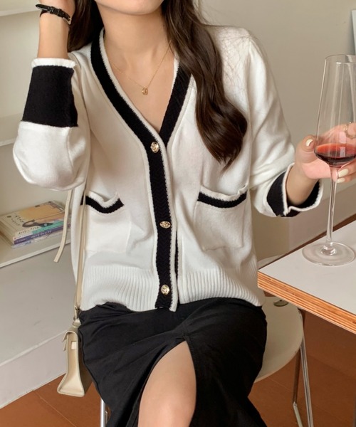 emi+（エミプラス）の「配色ライン ニット　ショートカーディガン（カーディガン/ボレロ・レディース・ブラック/ホワイト/グレー・FREE）」の17枚目の写真