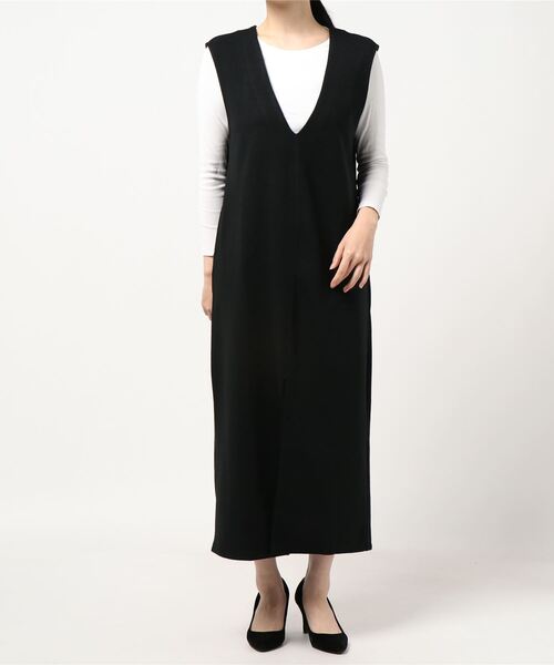 DouDou（ドゥドゥ）の「Vネックポンチジャンスカ（ワンピース・レディース・ブラック/オフホワイト・FREE）」の5枚目の写真