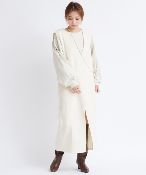 DouDou（ドゥドゥ）の「Vネックポンチジャンスカ（ワンピース・レディース・ブラック/オフホワイト・FREE）」の22枚目の写真