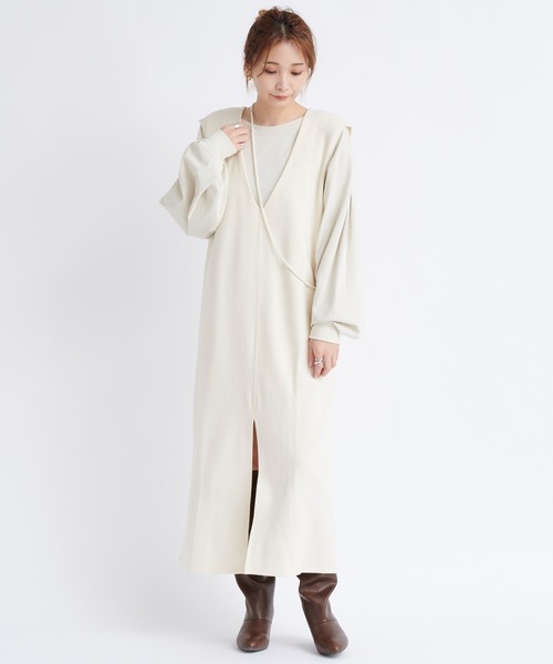 DouDou（ドゥドゥ）の「Vネックポンチジャンスカ（ワンピース・レディース・ブラック/オフホワイト・FREE）」の21枚目の写真