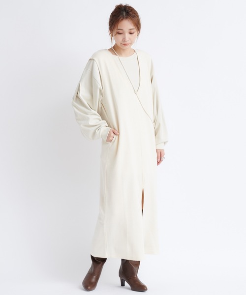 DouDou（ドゥドゥ）の「Vネックポンチジャンスカ（ワンピース・レディース・ブラック/オフホワイト・FREE）」の20枚目の写真