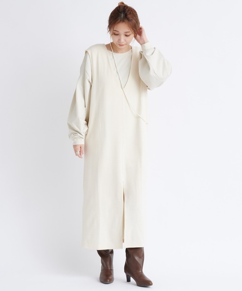 DouDou（ドゥドゥ）の「Vネックポンチジャンスカ（ワンピース・レディース・ブラック/オフホワイト・FREE）」の19枚目の写真