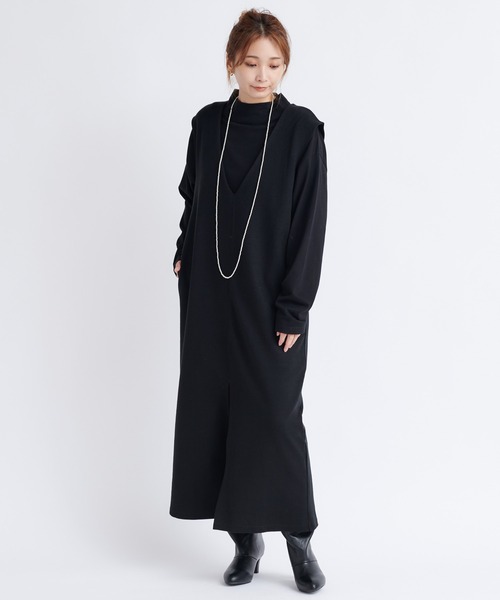 DouDou（ドゥドゥ）の「Vネックポンチジャンスカ（ワンピース・レディース・ブラック/オフホワイト・FREE）」の17枚目の写真