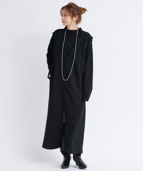 DouDou（ドゥドゥ）の「Vネックポンチジャンスカ（ワンピース・レディース・ブラック/オフホワイト・FREE）」の13枚目の写真