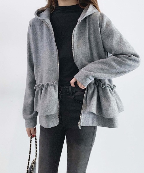 STYLEBLOCK（スタイルブロック）の「ウエストフリルジップパーカー（パーカー・レディース・ブラック/ブラウン/グレー・L/M）」の3枚目の写真