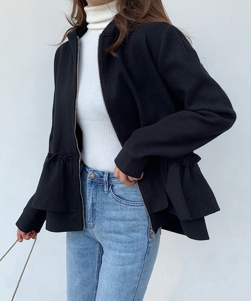 STYLEBLOCK（スタイルブロック）の「ウエストフリルジップパーカー（パーカー・レディース・ブラック/ブラウン/グレー・L/M）」の2枚目の写真