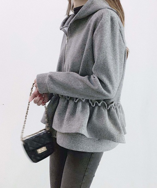 STYLEBLOCK（スタイルブロック）の「ウエストフリルジップパーカー（パーカー・レディース・ブラック/ブラウン/グレー・L/M）」の11枚目の写真