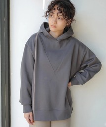 フロントネックリブ裏毛フード付きプルオーバー *