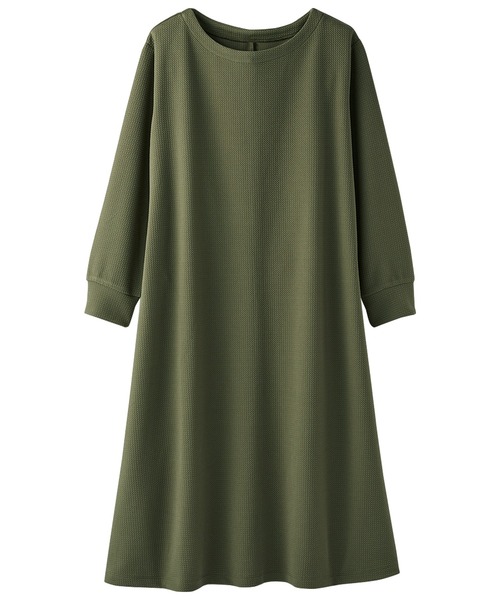 BELLUNA PLUS（ベルーナ）の「ジャカード素材フレアーワンピース（ワンピース・レディース・ターコイズブルー/カーキ/ブラック/テラコッタ/ベージュ/ブルーグレー/パープル系その他/パープル・MEDIUM/LARGE/X-LARGE）」の6枚目の写真