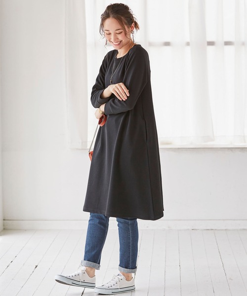 BELLUNA PLUS（ベルーナ）の「ジャカード素材フレアーワンピース（ワンピース・レディース・ターコイズブルー/カーキ/ブラック/テラコッタ/ベージュ/ブルーグレー/パープル系その他/パープル・MEDIUM/LARGE/X-LARGE）」の12枚目の写真