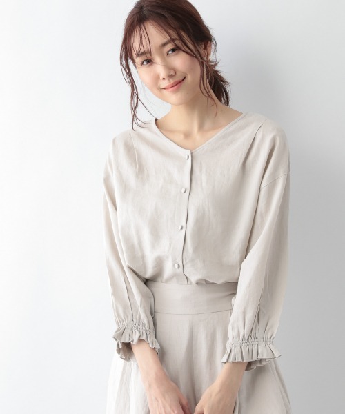 GLOBAL WORK(グローバルワーク)の「フレンチリネン混/3WAYブラウス/929650(シャツ/ブラウス・レディース・オフホワイト/ホワイト×ネイビー/ブラック/ライトベージュ/グリーン・MEDIUM/LARGE)」の5枚目の写真