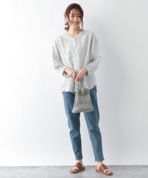 GLOBAL WORK(グローバルワーク)の「フレンチリネン混/3WAYブラウス/929650(シャツ/ブラウス・レディース・オフホワイト/ホワイト×ネイビー/ブラック/ライトベージュ/グリーン・MEDIUM/LARGE)」の18枚目の写真