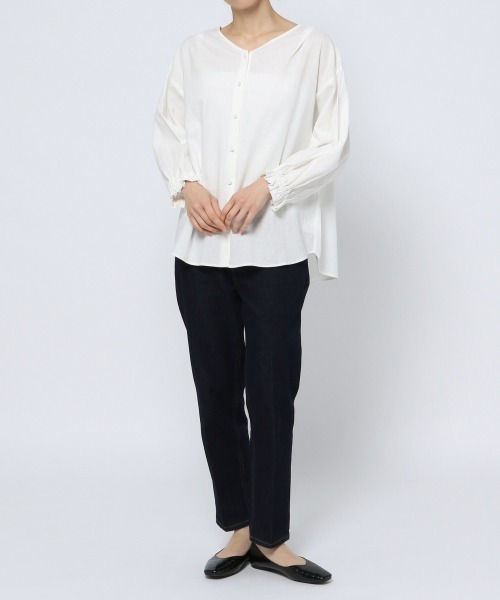 GLOBAL WORK(グローバルワーク)の「フレンチリネン混/3WAYブラウス/929650(シャツ/ブラウス・レディース・オフホワイト/ホワイト×ネイビー/ブラック/ライトベージュ/グリーン・MEDIUM/LARGE)」の9枚目の写真