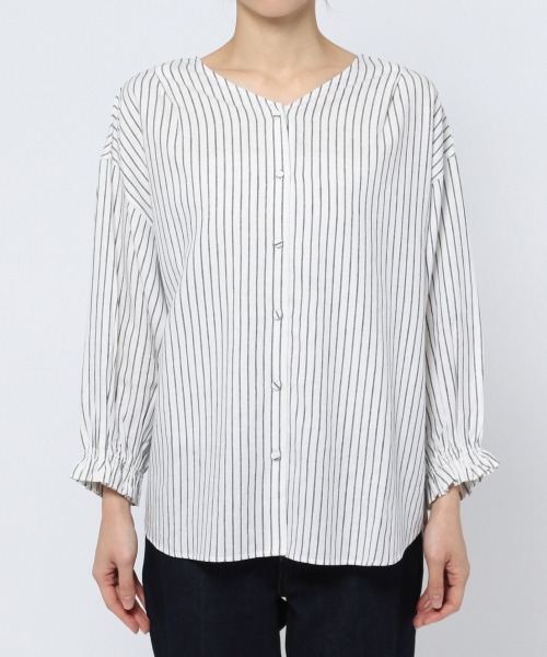 GLOBAL WORK(グローバルワーク)の「フレンチリネン混/3WAYブラウス/929650(シャツ/ブラウス・レディース・オフホワイト/ホワイト×ネイビー/ブラック/ライトベージュ/グリーン・MEDIUM/LARGE)」の13枚目の写真