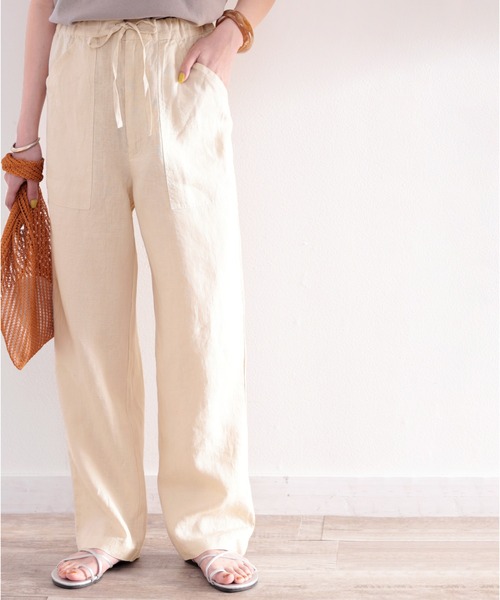 classicalelf（クラシカルエルフ）の「風合いを、楽しむ。大人のリラックスリネンカーゴパンツ（カーゴパンツ・レディース・カーキ/アイボリー/ベージュ/ライム/グリーン系その他/チャコールグレー・SMALL/MEDIUM/LARGE/X-LARGE/XX-LARGE）」の2枚目の写真