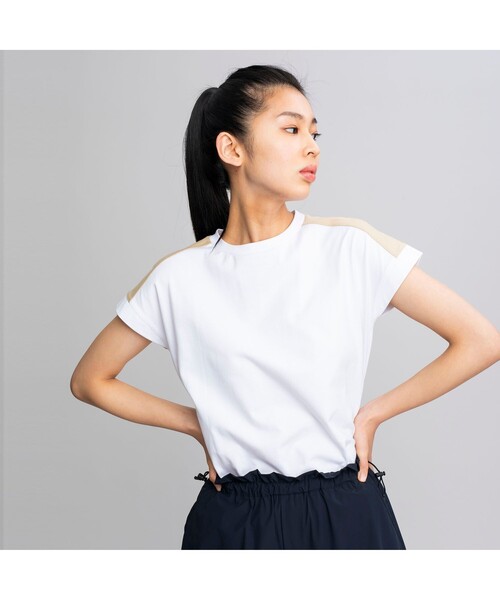 AIGLE(エーグル)の「吸水速乾 フレンチスリーブ Tシャツ(Tシャツ/カットソー・レディース・ホワイト/ミント/ダークネイビー・S/M/L)」の1枚目の写真