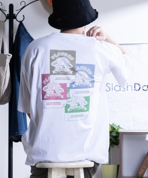 PLAYBOY(プレイボーイ)の「【PLAYBOY/プレイボーイ】レトロ&コミックイラスト半袖Tシャツ/バックプリント/ビッグシルエット/ユニセックス(Tシャツ/カットソー・メンズ・ブラック/グリーン/オフホワイト/ライトブルー/ホワイト系その他/ホワイト・L/M)」の3枚目の写真