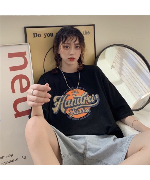 DEVICE（デバイス）の「ビッグシルエット サークル カレッジロゴ 韓国 ストリート y2k 古着風 プリント 半袖 Tシャツ（Tシャツ/カットソー・レディース・ホワイト/ブラック・FREE）」の9枚目の写真