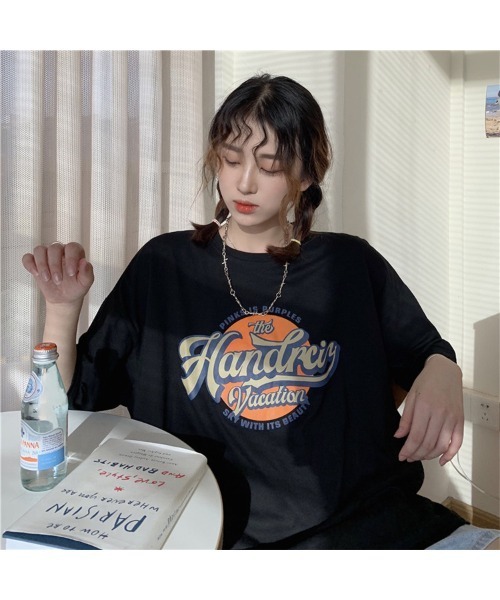 DEVICE（デバイス）の「ビッグシルエット サークル カレッジロゴ 韓国 ストリート y2k 古着風 プリント 半袖 Tシャツ（Tシャツ/カットソー・レディース・ホワイト/ブラック・FREE）」の21枚目の写真