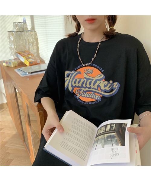 DEVICE（デバイス）の「ビッグシルエット サークル カレッジロゴ 韓国 ストリート y2k 古着風 プリント 半袖 Tシャツ（Tシャツ/カットソー・レディース・ホワイト/ブラック・FREE）」の13枚目の写真