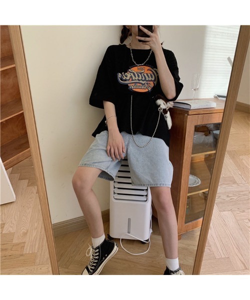 DEVICE（デバイス）の「ビッグシルエット サークル カレッジロゴ 韓国 ストリート y2k 古着風 プリント 半袖 Tシャツ（Tシャツ/カットソー・レディース・ホワイト/ブラック・FREE）」の10枚目の写真